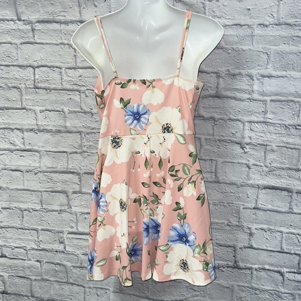 xhilaration pink floral mini dress | front Knott tie | size Small - Picture 5 of 7